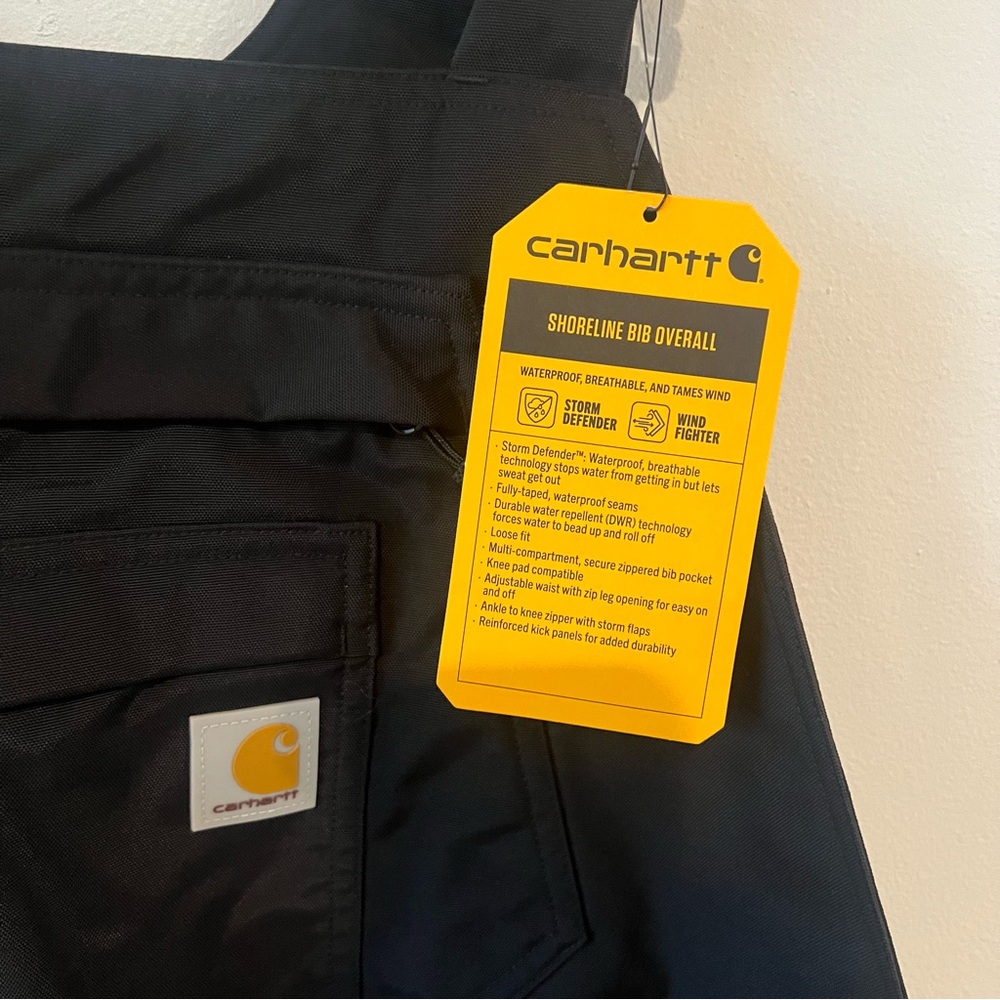 New Carhartt Mens Black Shoreline Bib Overalls XL Regular Storm Defender - Picture 5 of 11